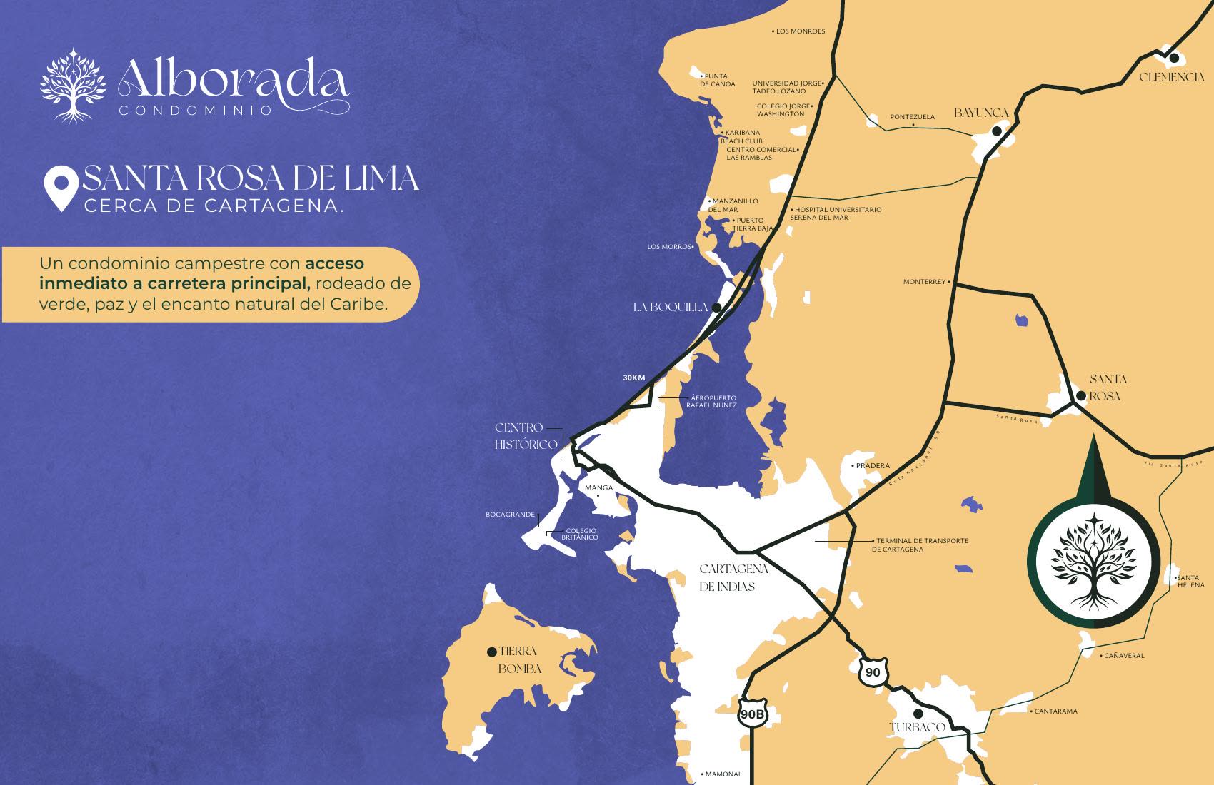 Mapa de ubicación de Alborada Condominio en Santa Rosa de Lima, cerca de Cartagena