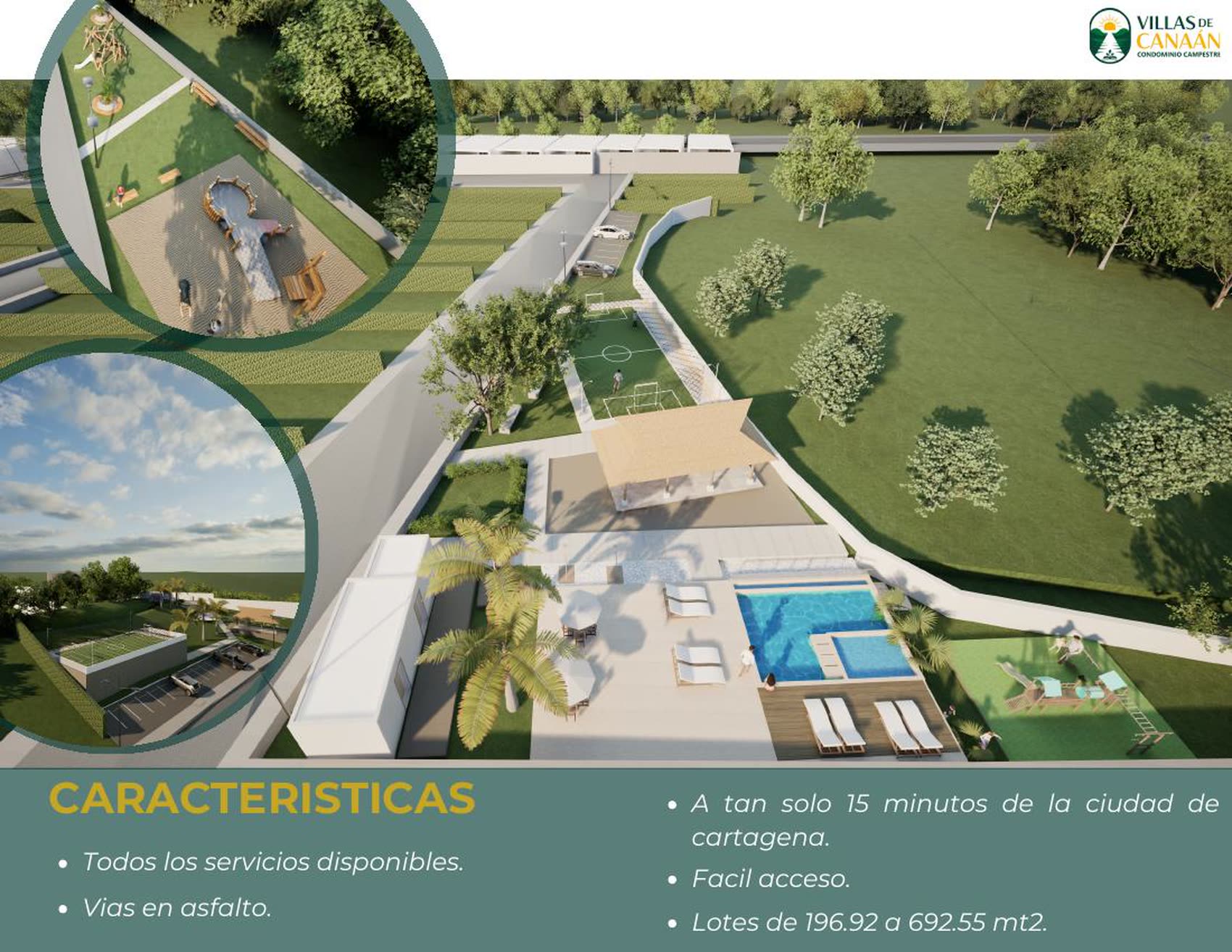 Cancha y piscina vista aérea